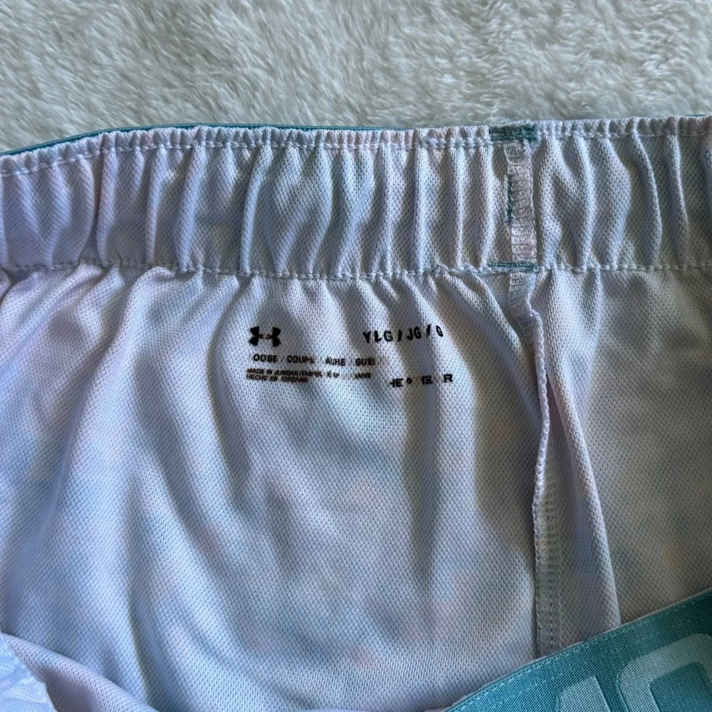 Under Armour Athletic Shorts Kids Youth Large Multicolor‎ Teal Watercolor Print